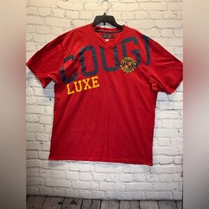 Vintage Coogi Luxe Red Graphic Tee Mens 4X Cotton T-Shirt Embroidered Patch 90s